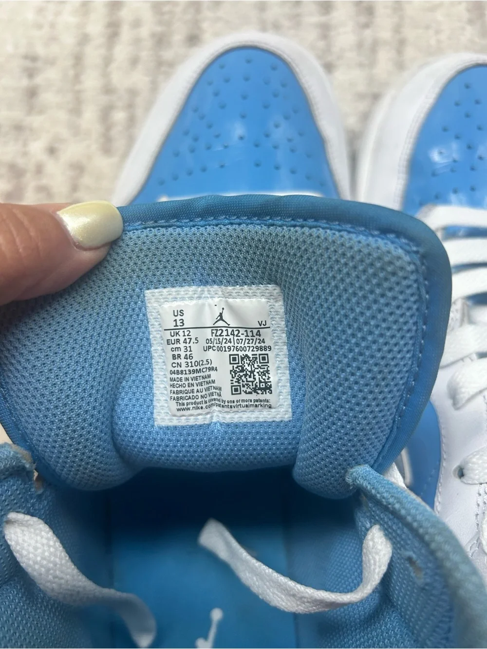 Jordan White and Light Blue High-Top Sneakers